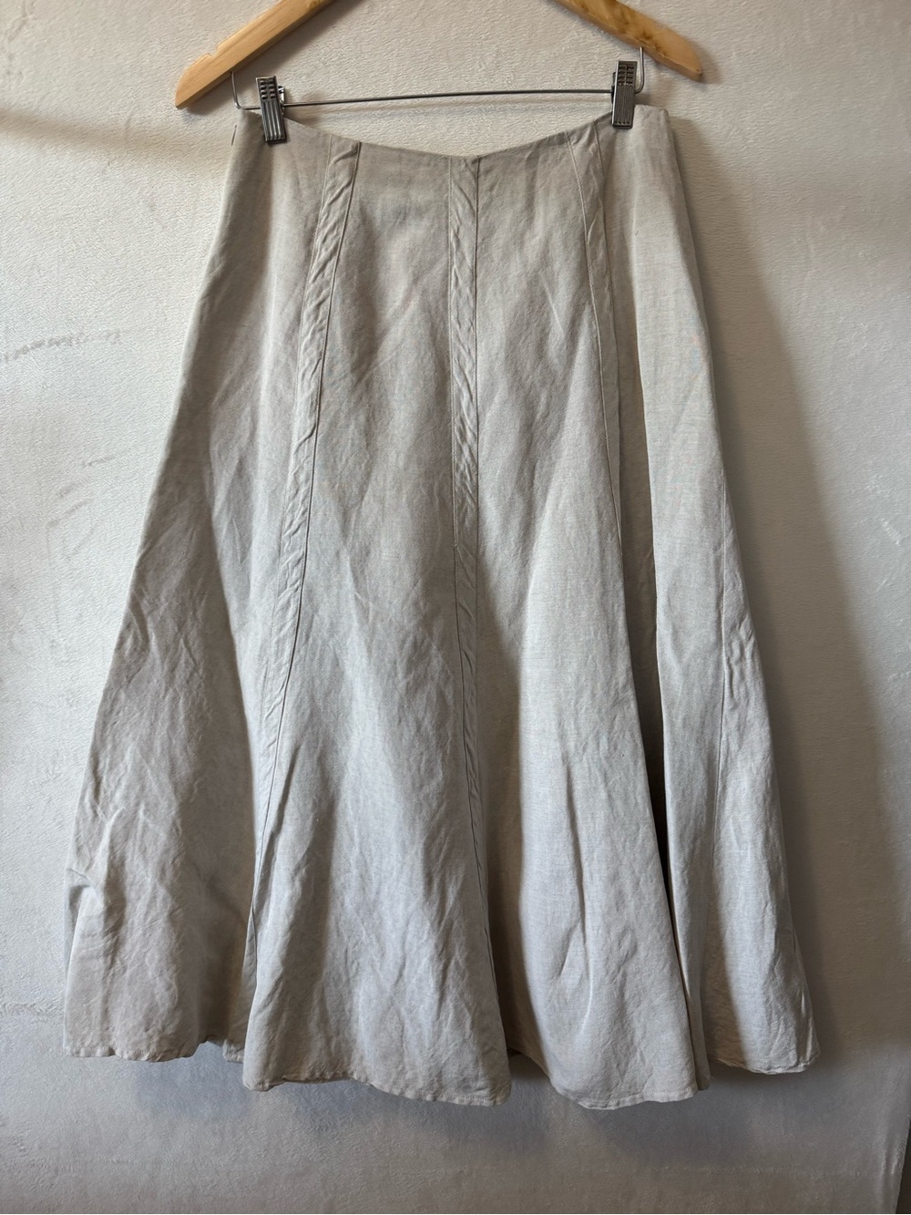 David N Vintage Neutral Cream -Linen Blend A-Line Midi Skirt size 0